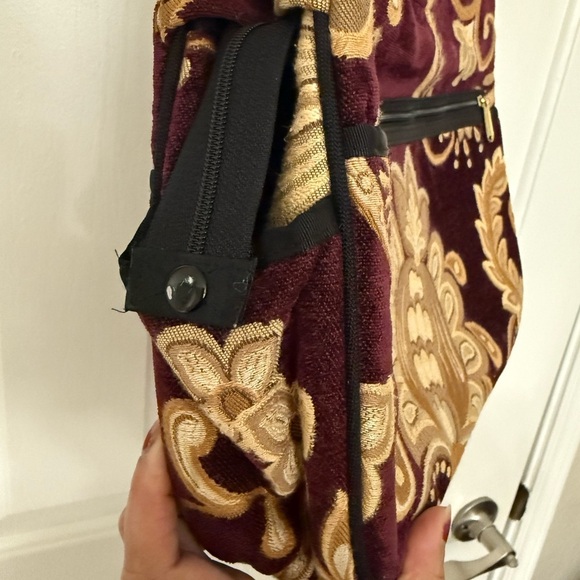 Danny K Beverly Hills Burgundy and Tan Brown Tapestry Floral Handbag - Picture 7 of 15